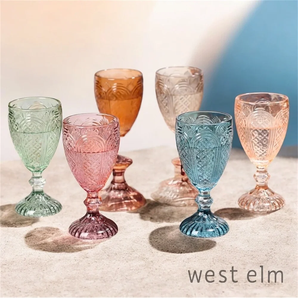 NEW West Elm (Set of 6) Colorful Stemmed Wine Water Glasses Drinkware Bar Cups